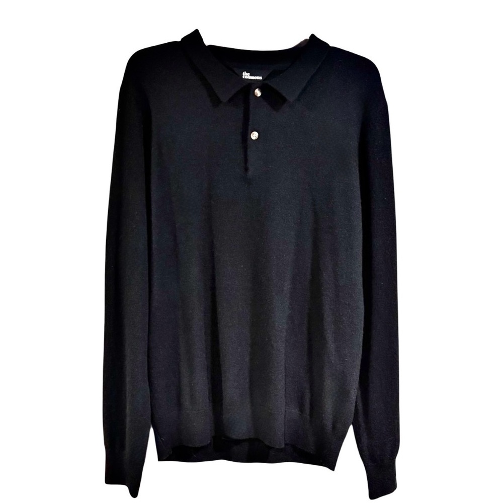 The Commons Polo Shirt Mens Sz L Black 100% Cashmere Soft Fuzzy Sweater Pullover